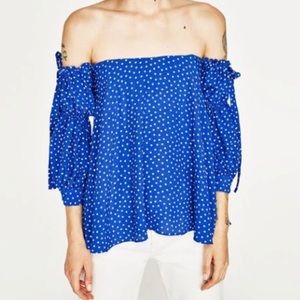 Zara Off The Shoulder Blue Top